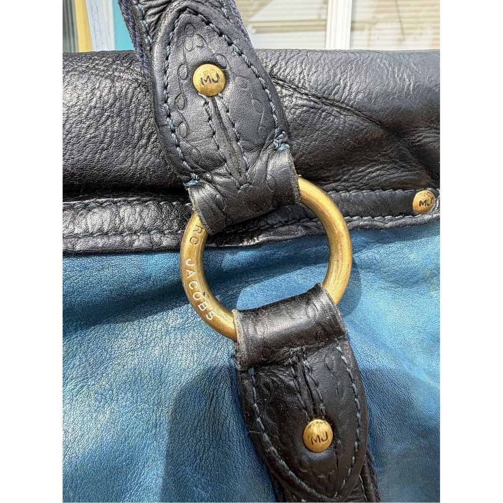 Marc Jacobs Rare Vintage Sasha Teal Black Leather Beaded Satchel Bag - Picture 8 of 16